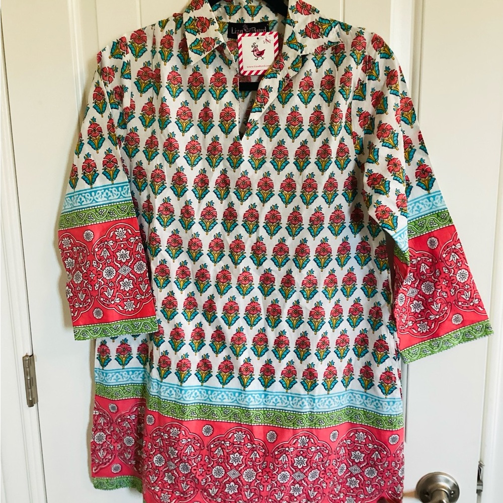 Liza Byrd NWT Floral Patterned Blouse/Dress SZ Small 100% Cotton 3/4 sleeves
